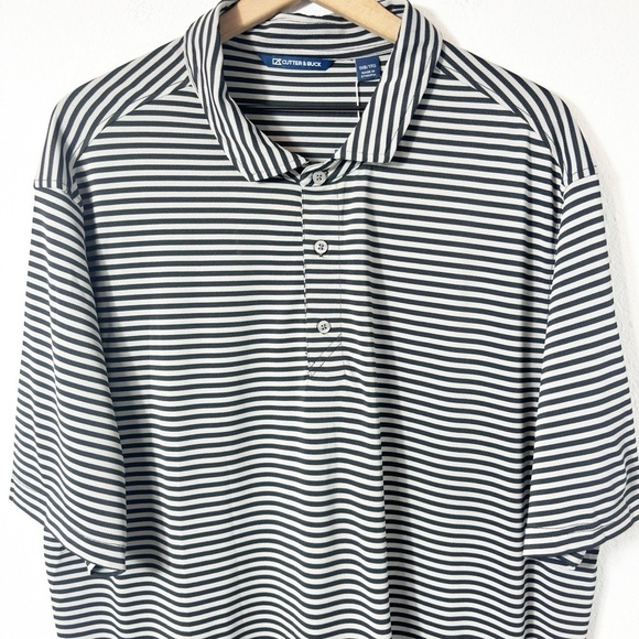CUTTER AND BUCK BLACK GREY STRIPED MEN POLO SHORT SLEEVE SIZE 1XB BRAND NEW - Picture 2 of 8